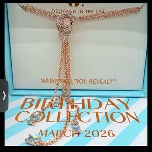 Rose Gold Knot Lariat Necklace with Crystal Dangles